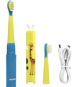 AGARO REX Sonic Kids Electric Toothbrush, 3 Brushing Modes, 2 Brush Heads, 38000 Strokes/Min, IPX7 Water Resistant, Soft Bristles, Rechargeable Battery Lasts Up To 21 Days, Power Tooth brush, (Blue)